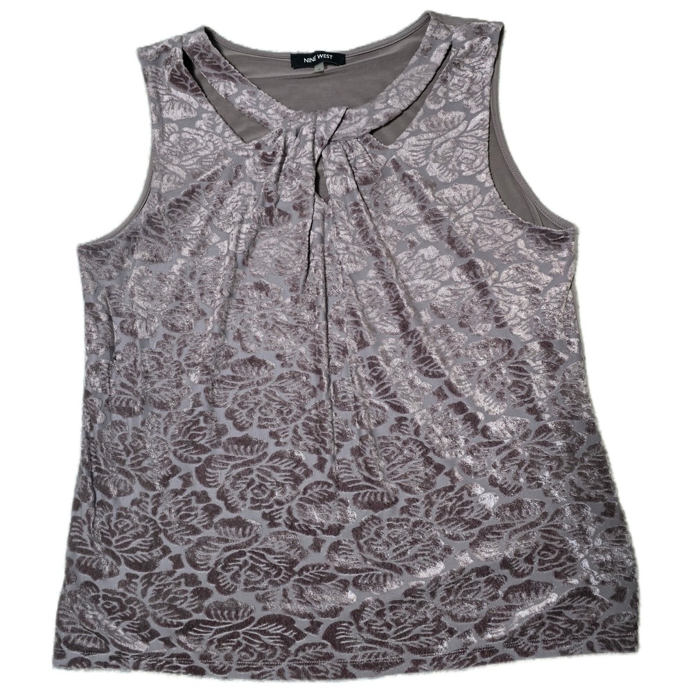 Nine West Womens XL Gray Floral Velvet Sleeveless Top‎ Blouse Casual Career (E)